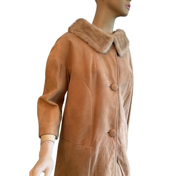 Vintage Suede Button Front Coat Fur Collar - Picture 3 of 8